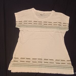 Christopher Banks Women's Petite Small Boho Embroidered Cream Shirt